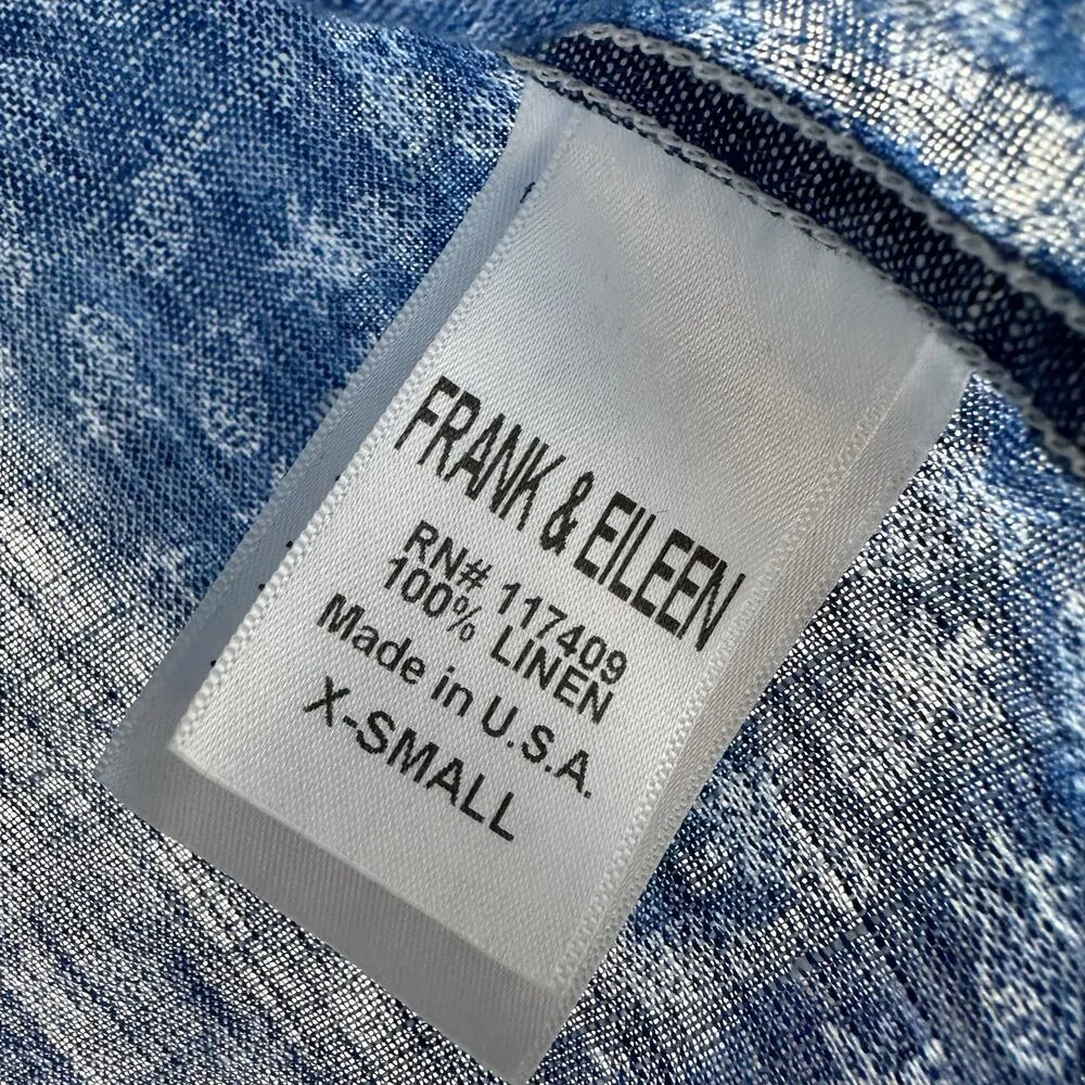 Frank & Eileen Blue Linen Pineapple Button Up Shirt front pocket lightweight XS - Image 8