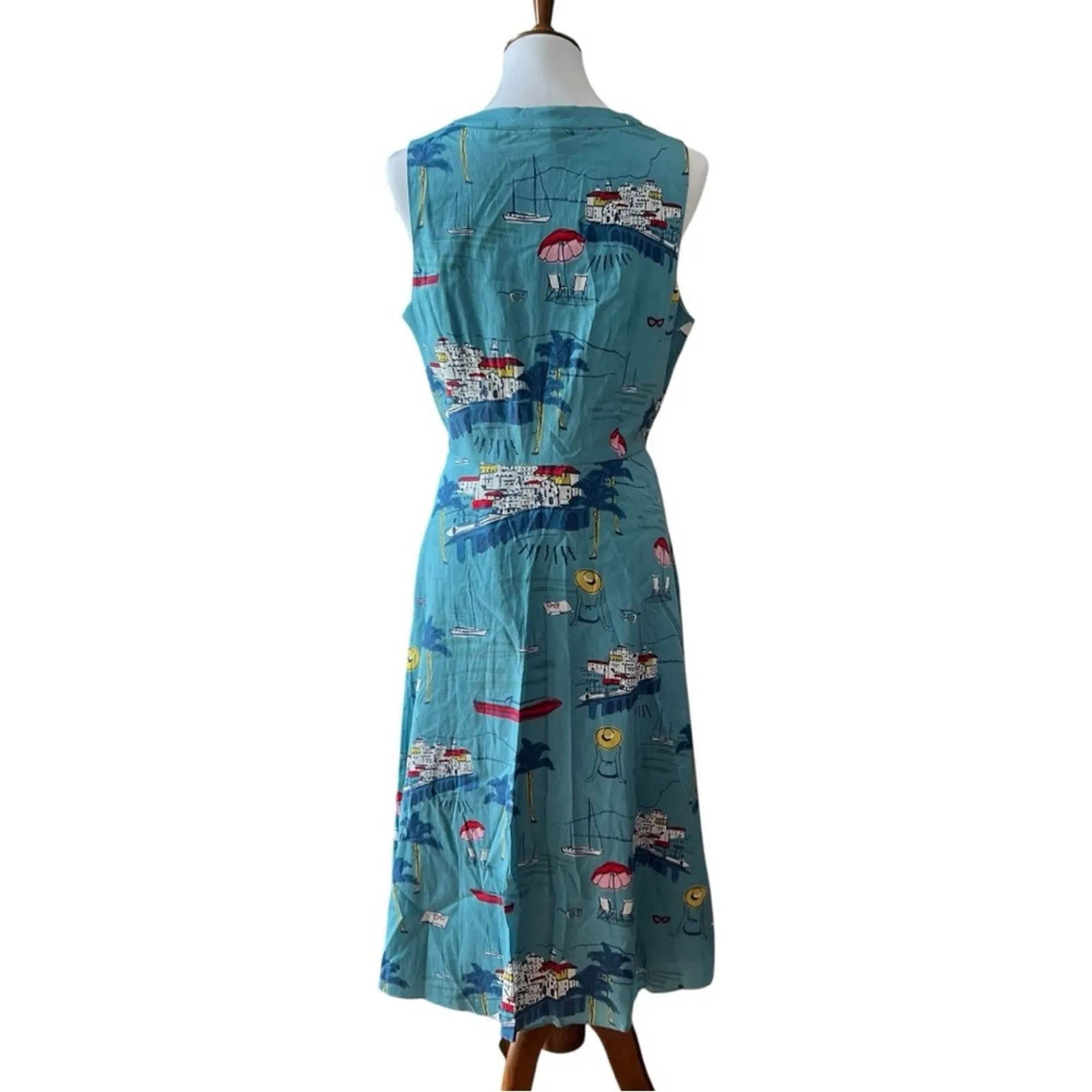 BODEN Dress 12 100% Cotton Resort Boho Beach RARE Riviera Mediterranean Seaside Blue - Image 14