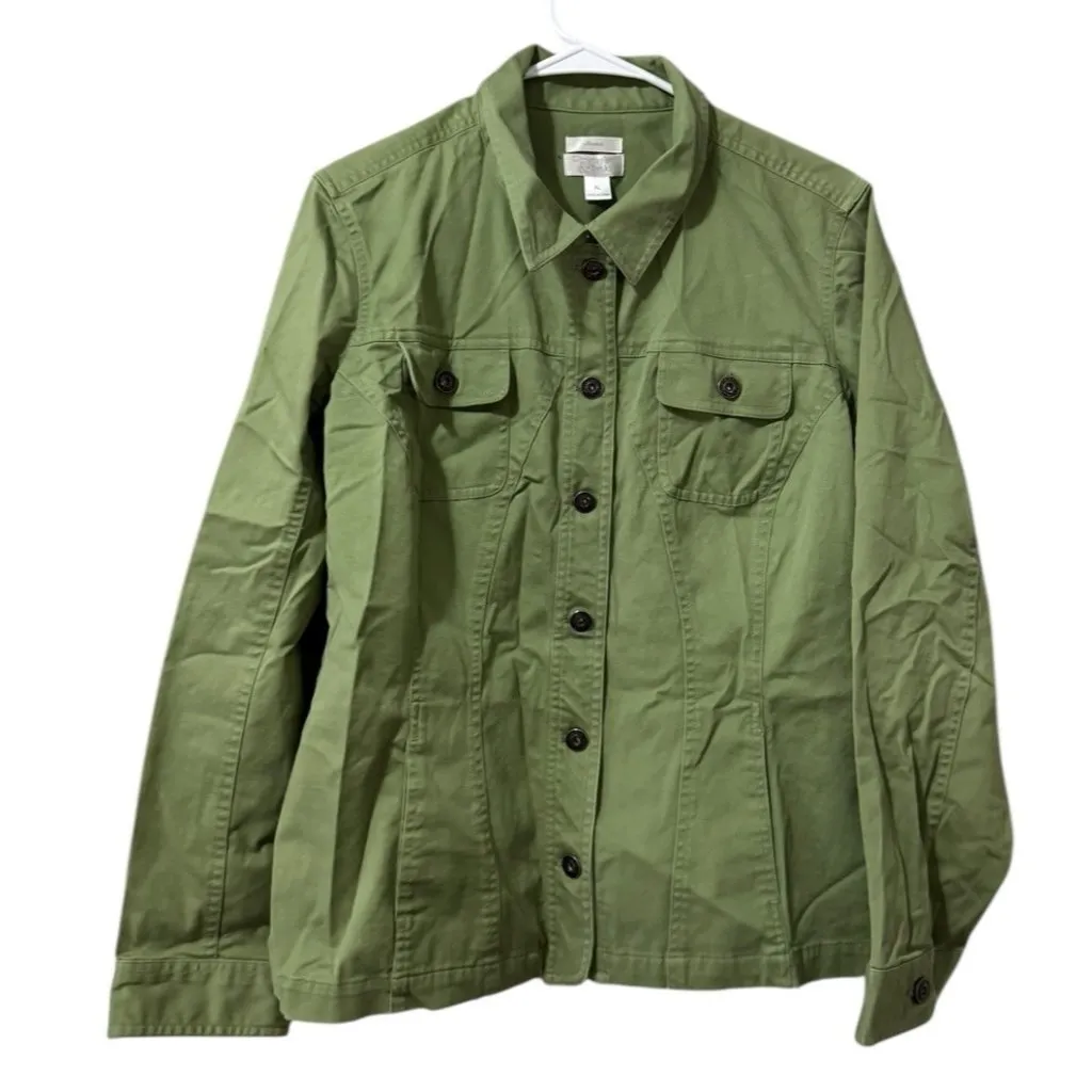 Christopher & Banks Stretch Women Size XL Jacket Green Lightweight Cotton Blend - Image 1