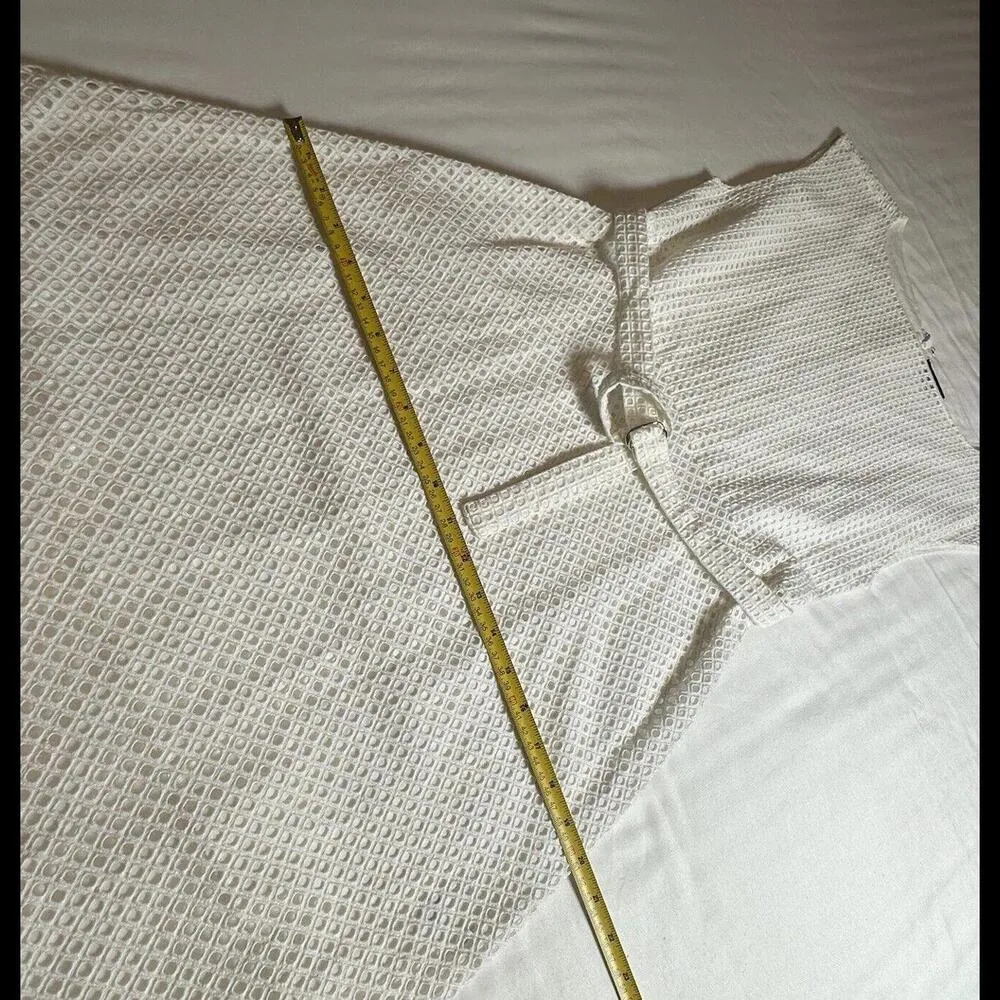 Theory Dress Afala White Eyelet Embroidered Cotton Size 4 Belted A-Line MIDI - Image 6