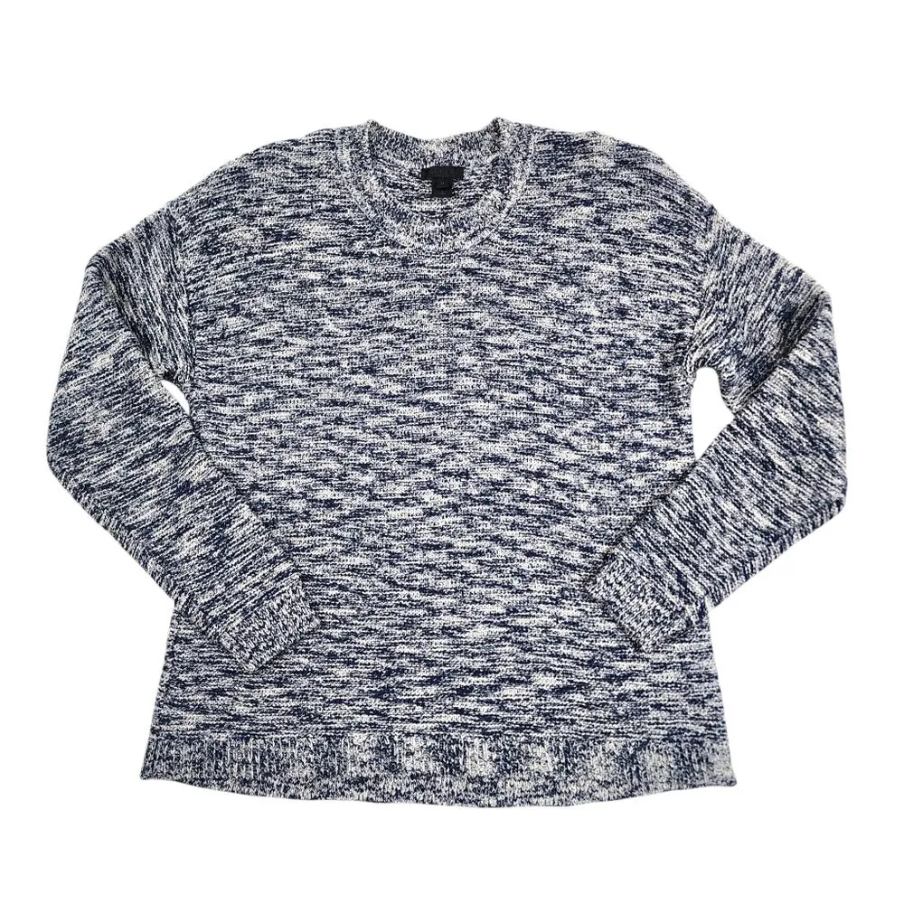 J.Crew Marbled Sweater Crewneck Blue White Knit Cotton Acrylic Size M - Image 5