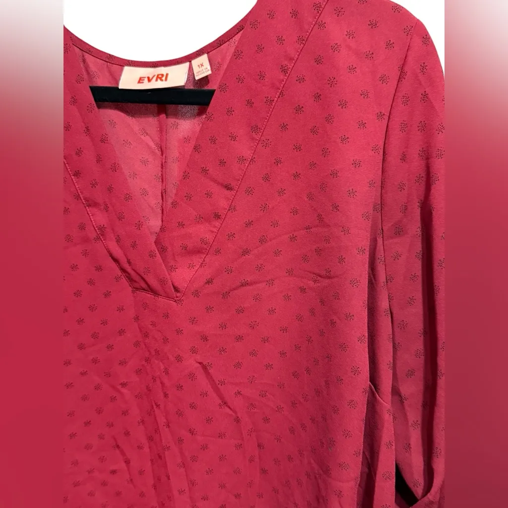 EVRI Maroon Long Sleeve Floral Pattern Blouse Sz 1X Red - Image 4