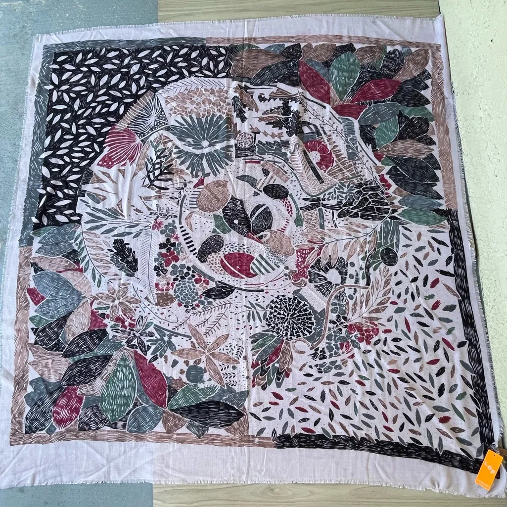 LOF Elegant Multicolor Leaf Pattern Scarf Black - Image 2