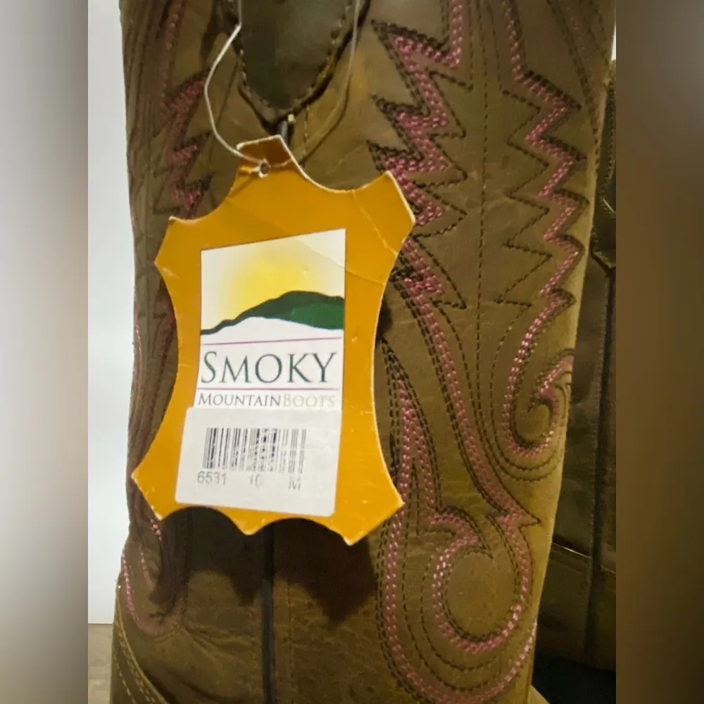 NWT Smoky Mountain toas 6531 brown w/pink stitching leather cowboy boots size/10 - Image 6
