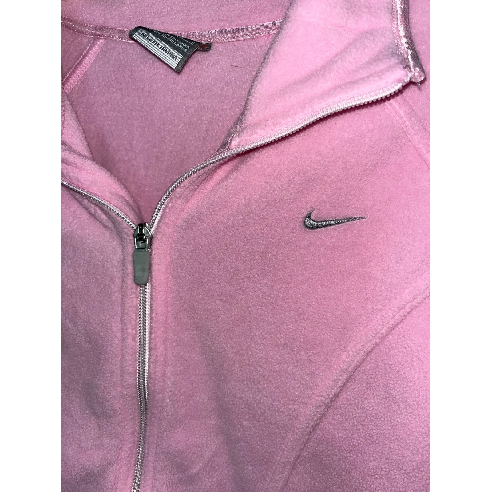 Nike Fit Therma Full Zip Fleece Jacket Pink Thumb Hole Activewear Womens L - Image 2