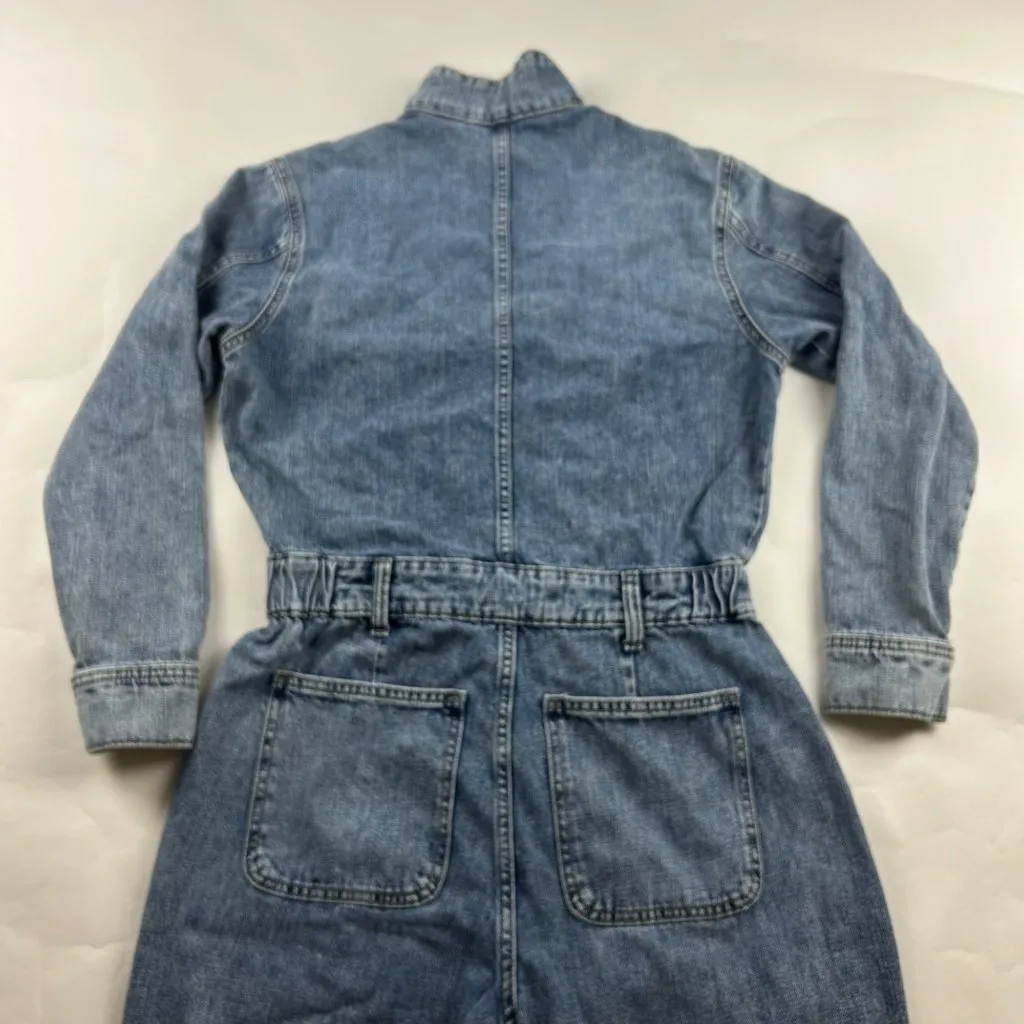 Universal Thread Denim Long Sleeve Button Front Straight Leg Jumpsuit 6R - Image 8
