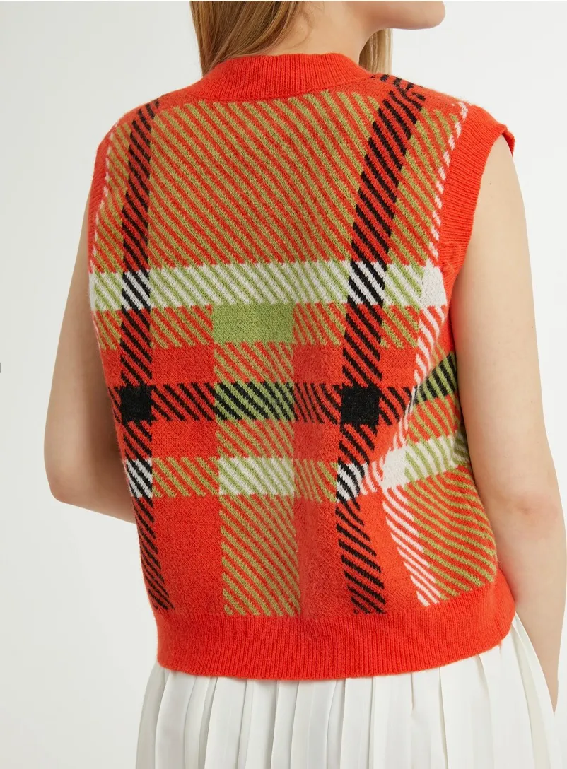 Red Plaid Knitted Sweater Vest - Image 5