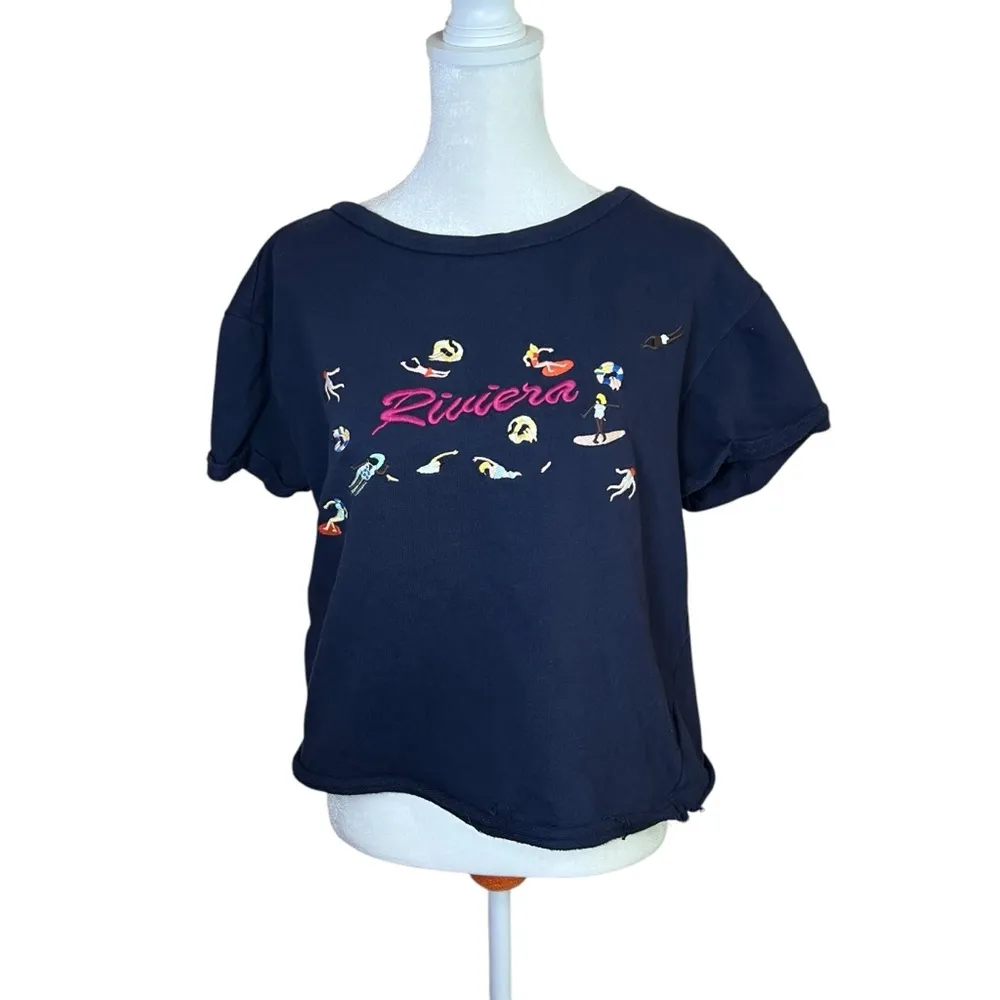 Maeve Anthropologie Beach Embroidered Sweatshirt Tee Riviera Cotton Shirt Sz XS - Image 2