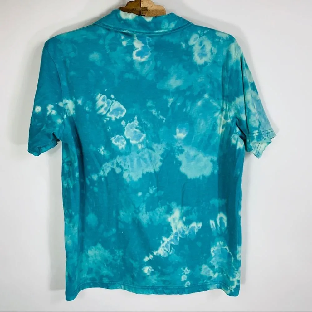 Teal Bleach Dyed Polo Shirt Sz Large Blue - Image 2