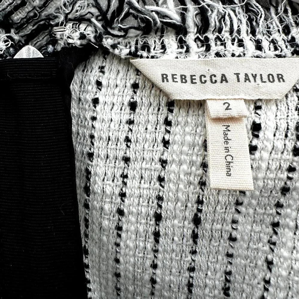 Rebecca Taylor Bouclé Tweed Top Fringe Hem Round Neck Heather Gray 2 - Image 3