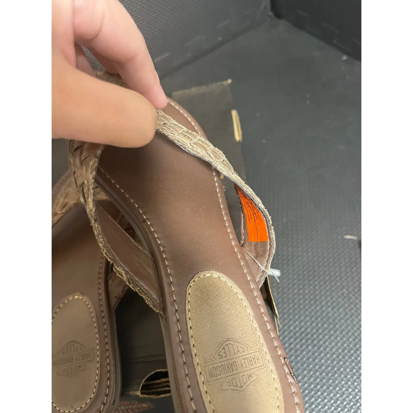 Harley Davidson Womens Flip Flo Sandals Leather Brown Woven Biker Boho Size 5 - Image 7