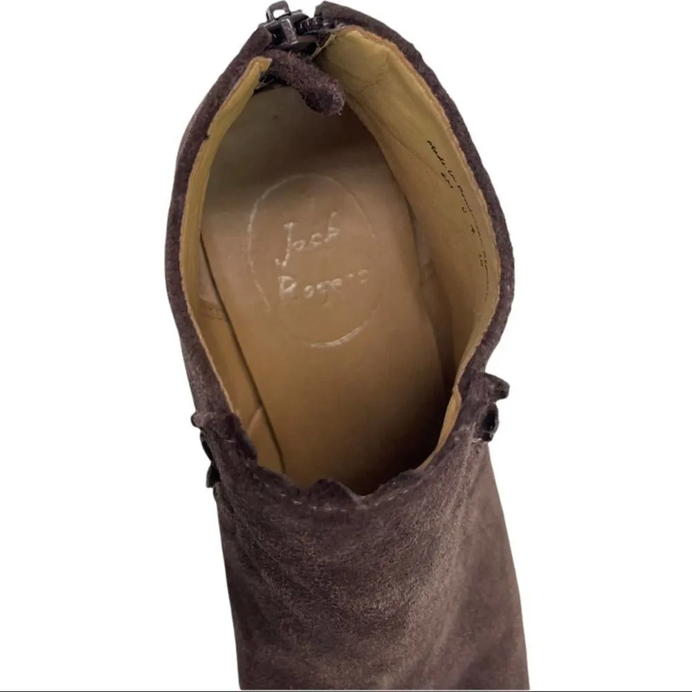 Jack Rogers Wedge Ankle Bootie Emery Dark Espresso Scalloped Trim Suede Size 6 - Image 9