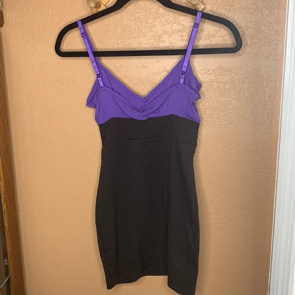Silence + Noise Purple & Black Flutter Collar BodyCon Dress Size XS - Image 2