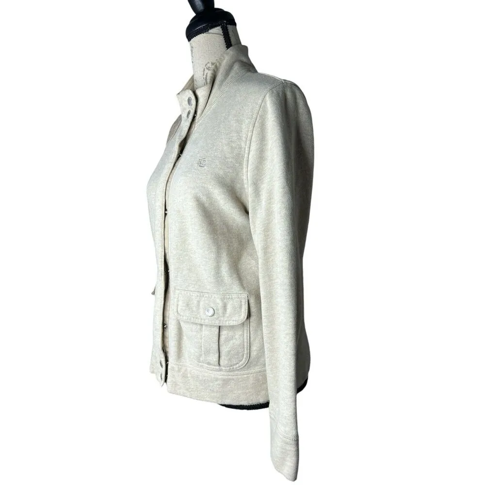 Ralph Lauren Petite L  Tan Brown Long Sleeve Full-Zip &‎ Snap Button Knit Jacket - Image 3
