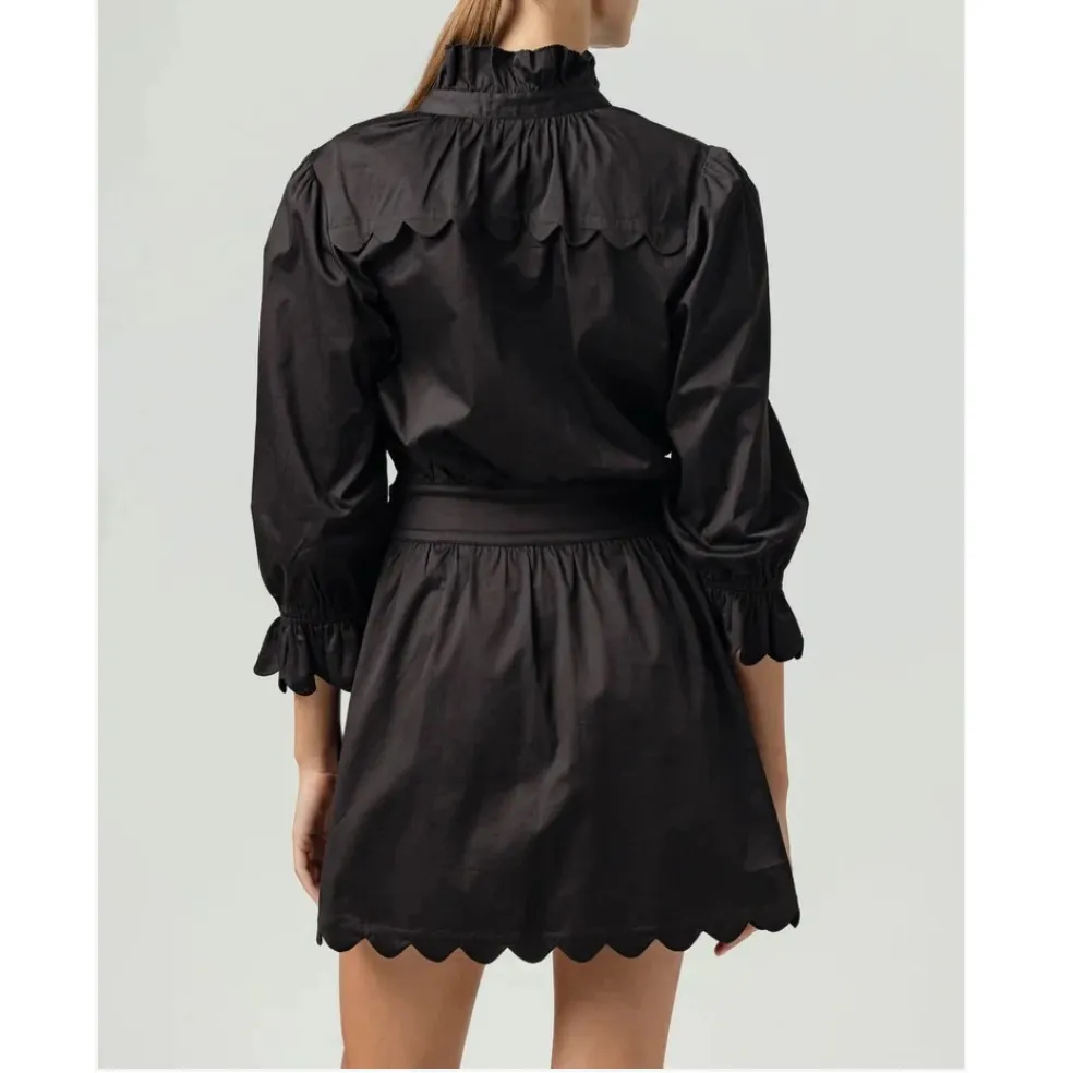 Sundays Jenna scalloped belted shirt dress black sz M - Image 2