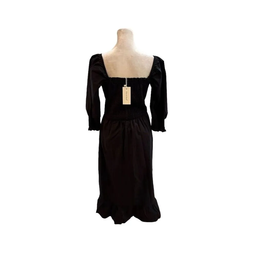 Sim & Sam Women's Black Midi Dress M casual cotton Short Puff Sleeve - Image 5