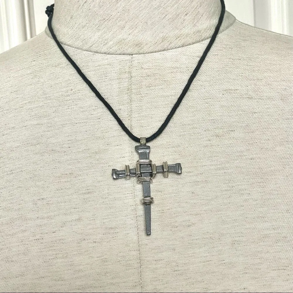 Hematite nail stake cross on cord Gray - Image 5