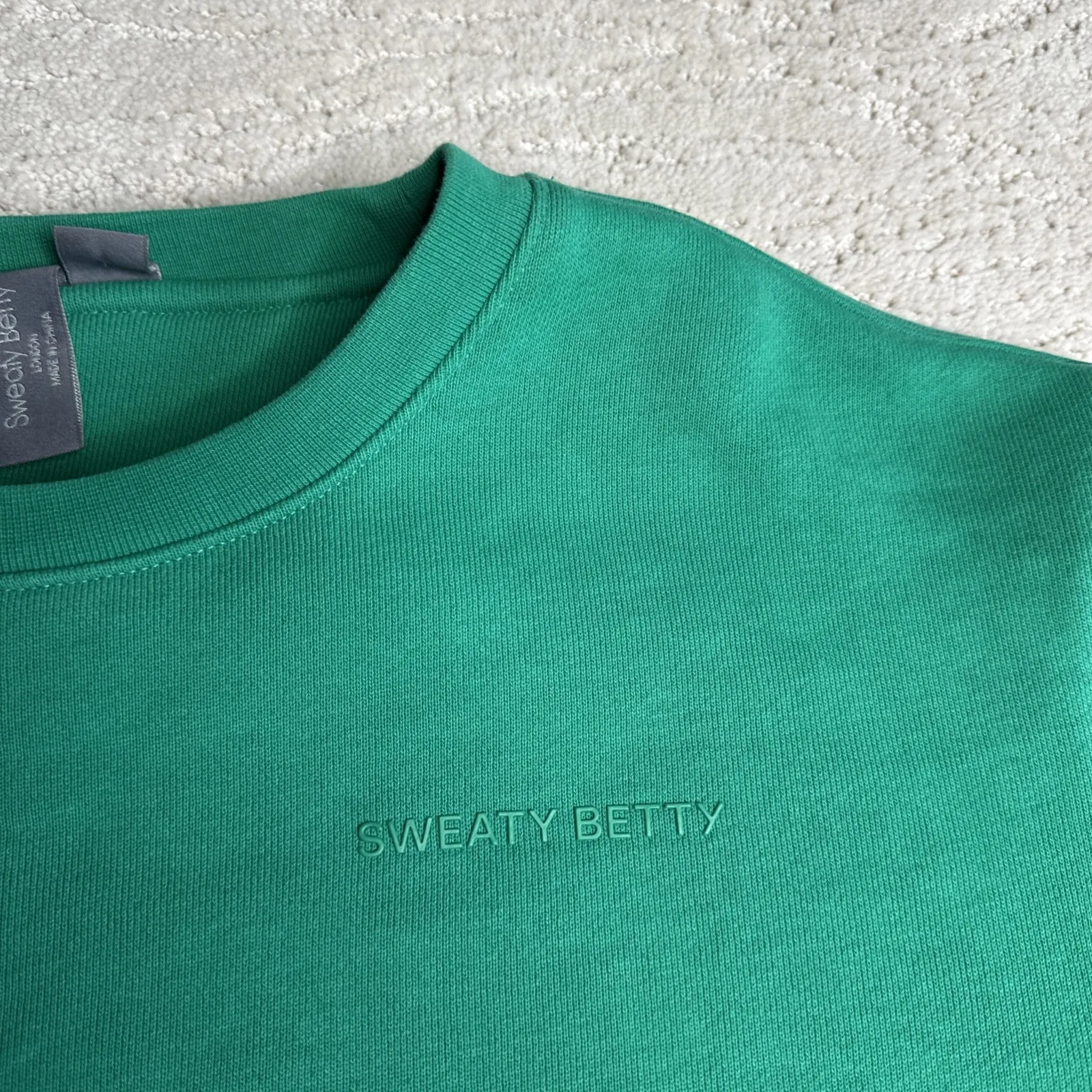 Women's Sweaty Betty Small Green Crewneck Pullover Sweater Comfy Gym Casual - Image 3