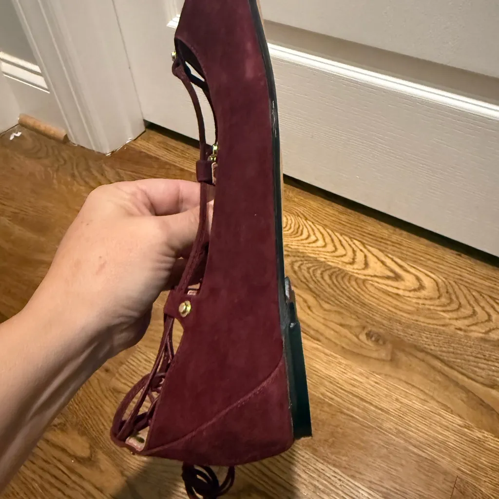 HALOGEN maroon suede lace-up pointy toe ballet flats size 8 - Image 6