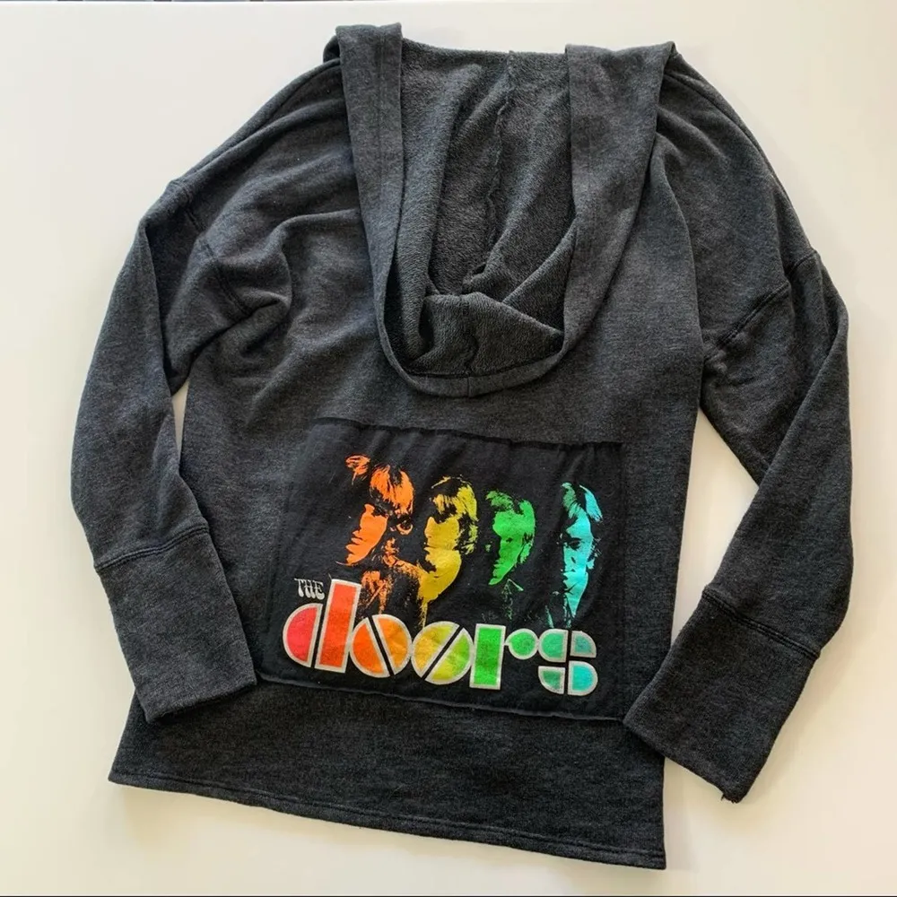 Via Penny Lane Reworked Apparel | The Doors Lace Up Hoodie Sweater Medium Gray - Image 11