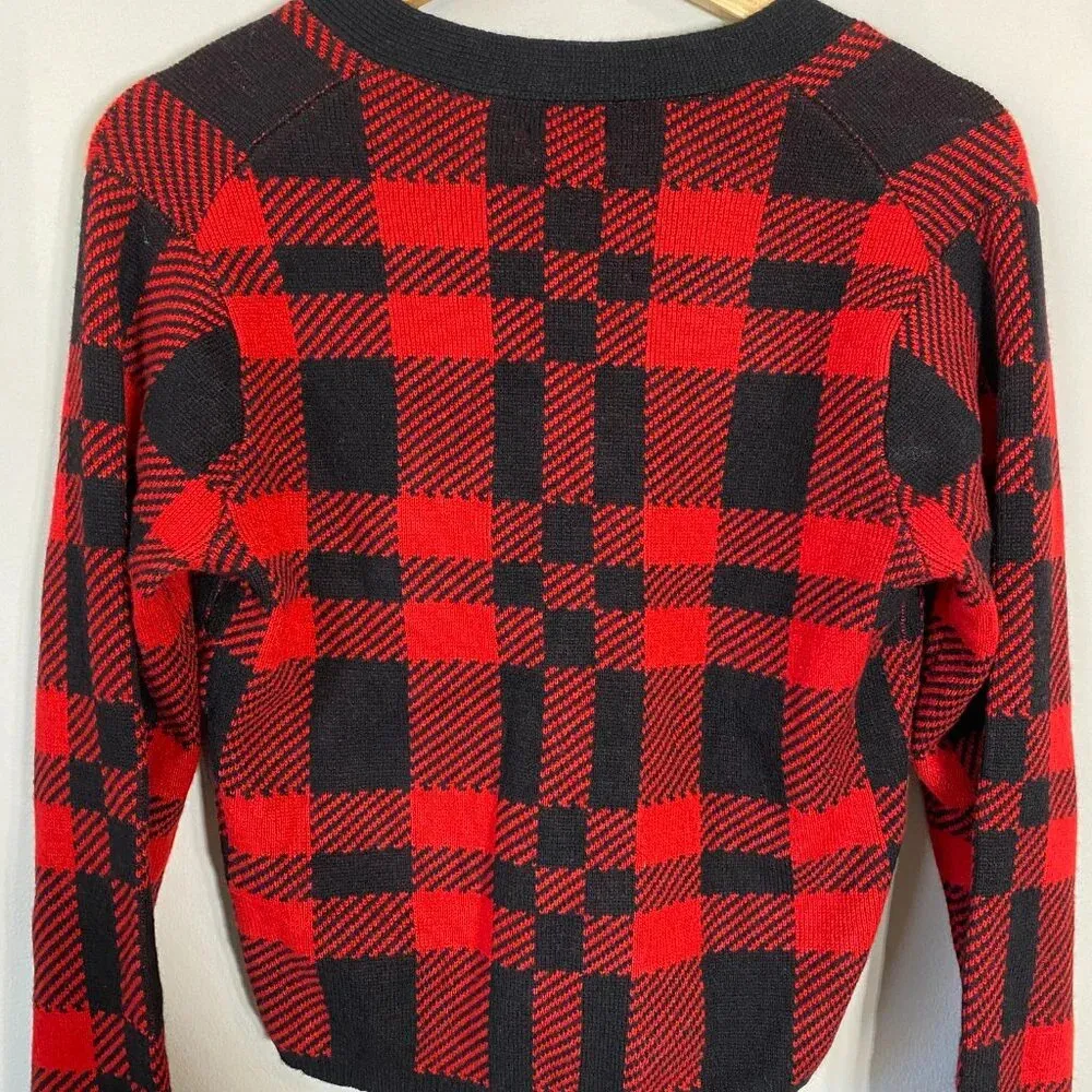 NWT Polo Ralph Lauren Buffalo Plaid Cropped Cardigan Sweater Womens XS Red Black - Image 10