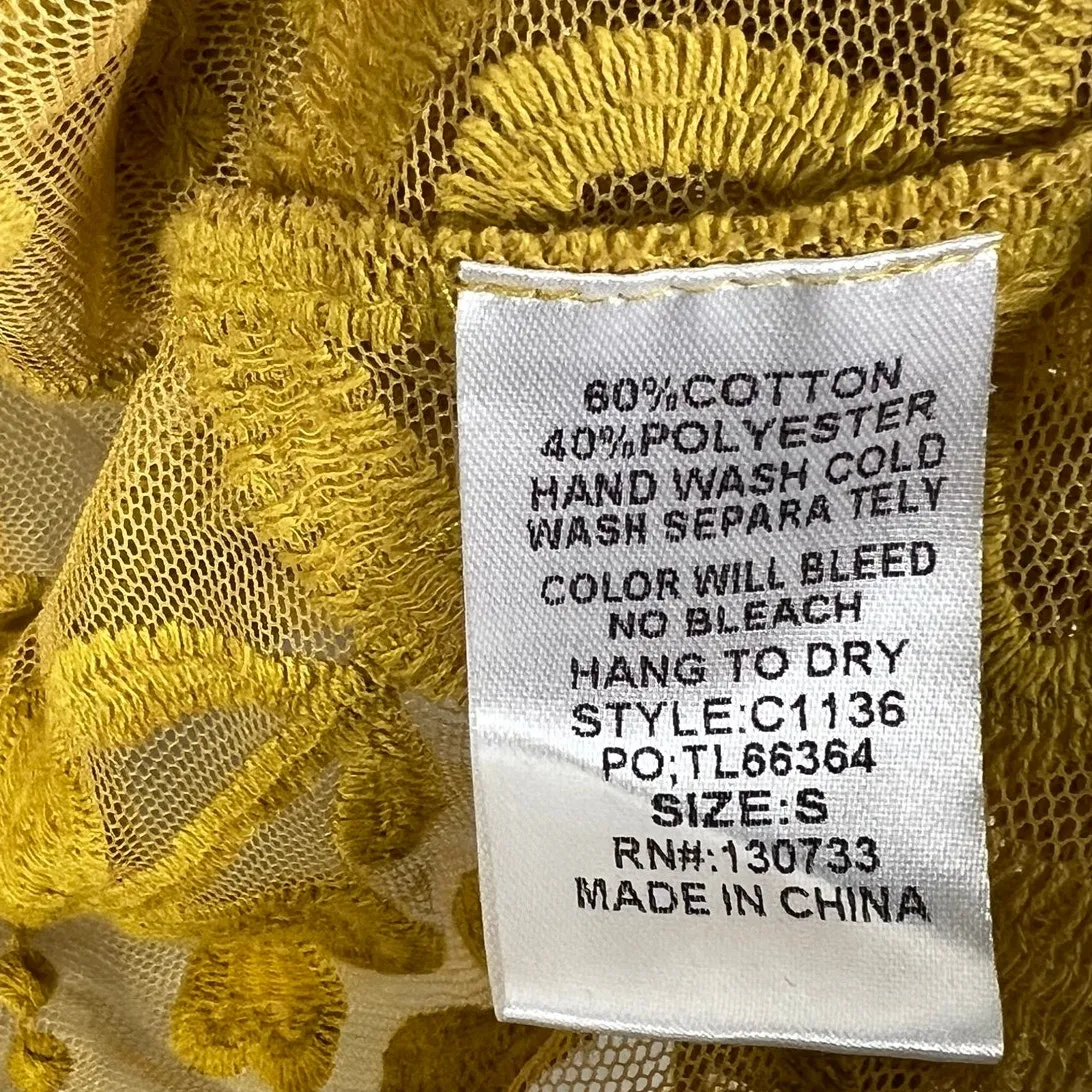 Umgee Kimono Cardigan Womens S Mustard Yellow Floral Embroidered Cottagecore - Image 4