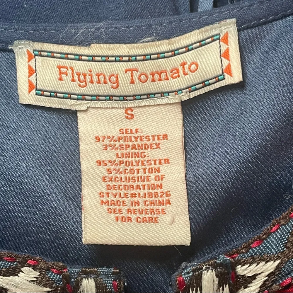 Flying Tomato Blue Faux Suede Southwestern Jacket Fringe Embroidered Small Aztec - Image 8