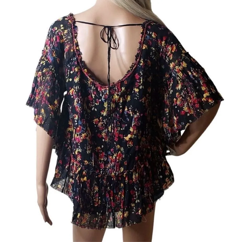 Womens Free People Whimsical Floral Print Babydoll Tie Back Detail Top - Sz M - Image 5