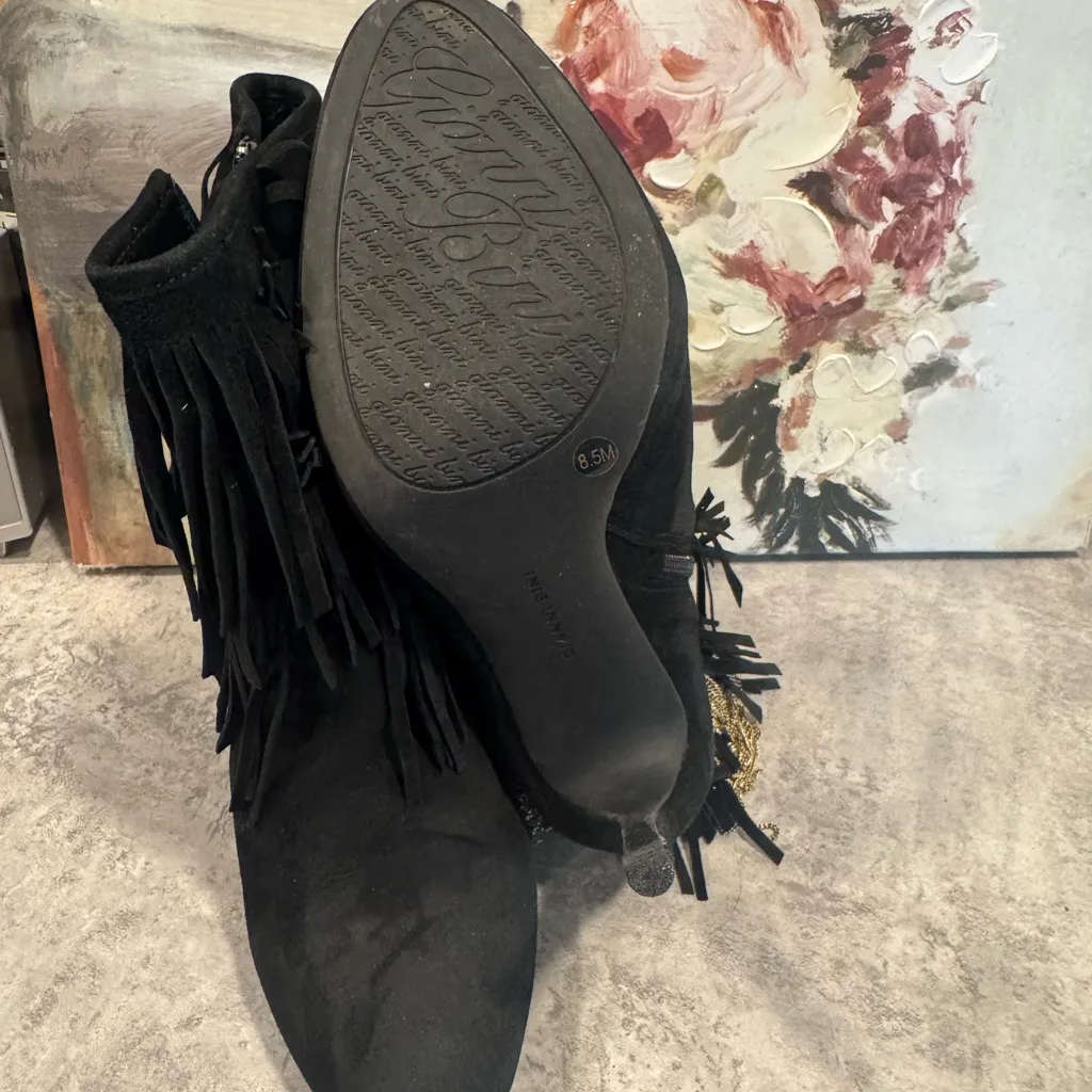 Gianni Bini Black Suede Leather Boots (Booties) W/Fringe Stiletto heels Size 8.5 - Image 7