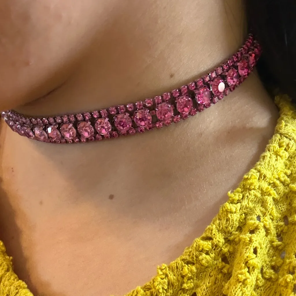 2/$25 or 3/$35 Hot Pink Ombré Crystal Choker Necklace 15.5” long - Image 2