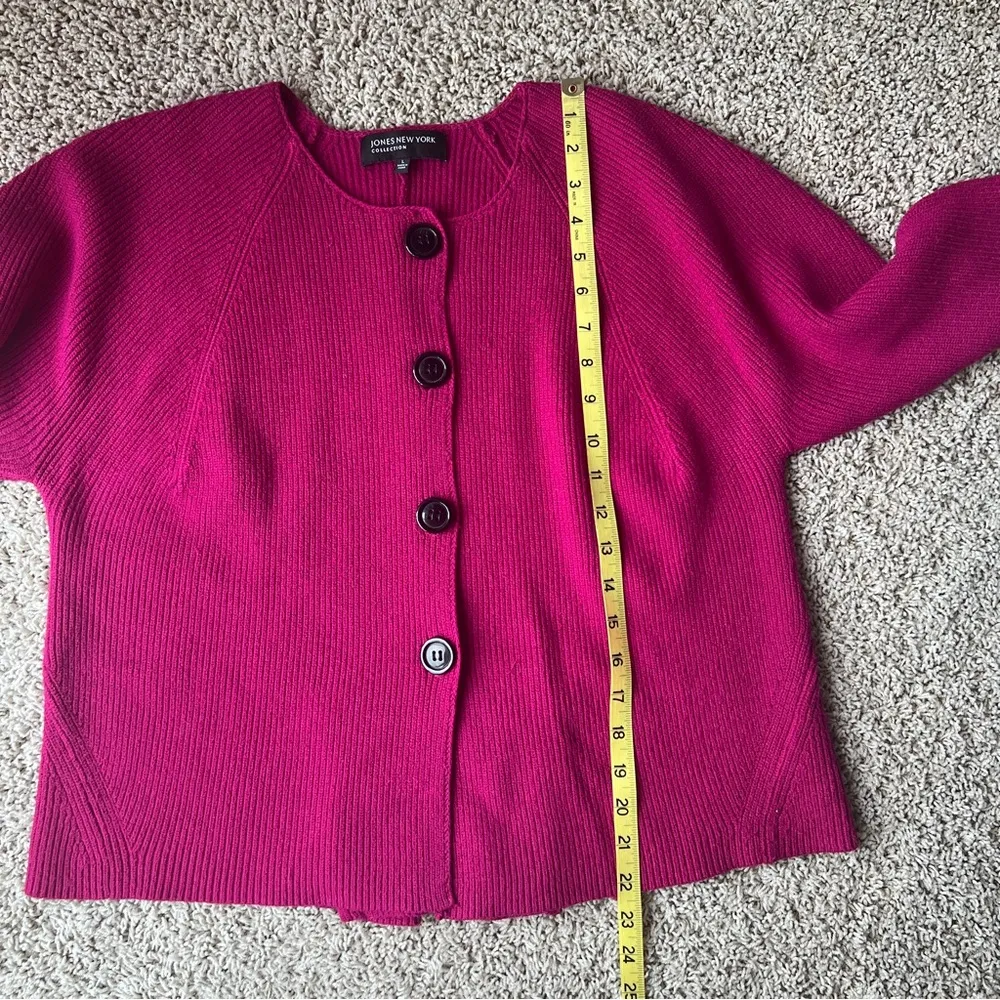 Jones New York Collection Cardigan Sweater Size Large Fuchsia Cable Knit D12 - Image 8