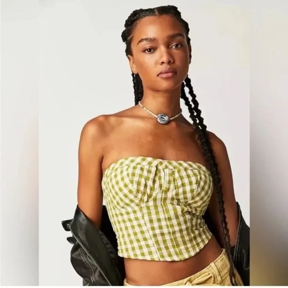 NWOT Free People Leilani Tube Top in Green Gingham Size Large - Image 6