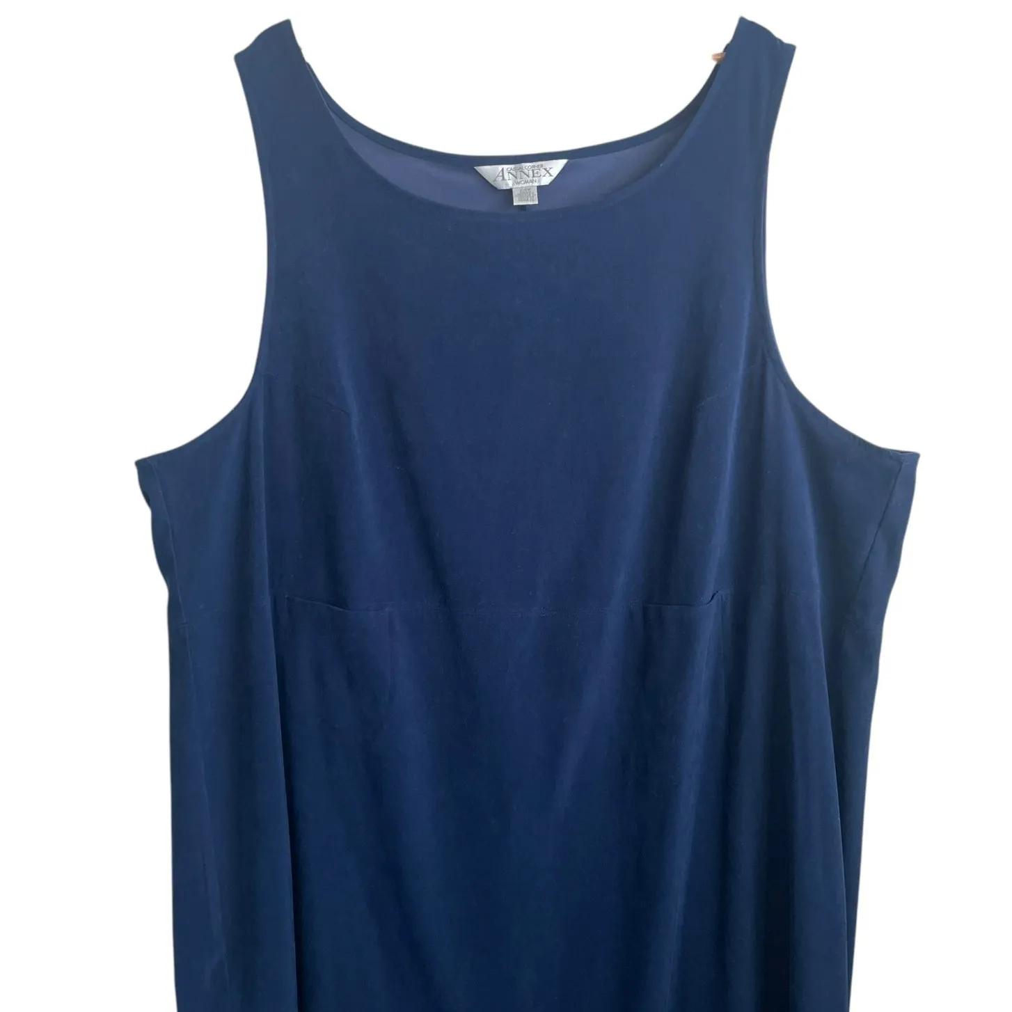 VTG Annex‎ Casual Corner Jumper Maxi Shift Dress 20W Velvet Retro Modest Neutral Blue - Image 3