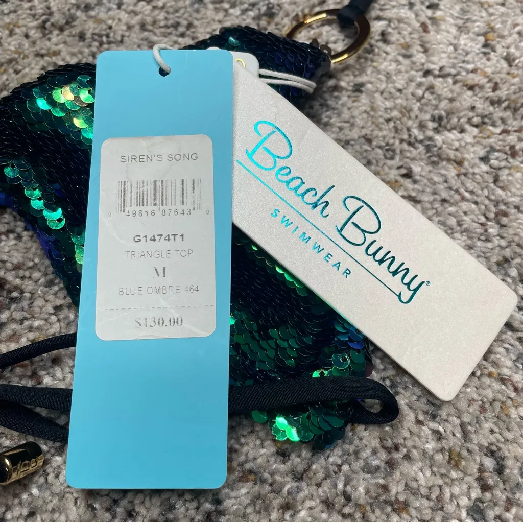 Beach Bunny Siren’s Song Sequin Triangle Bikini Top Blue Ombre Medium NWT Swim - Image 5