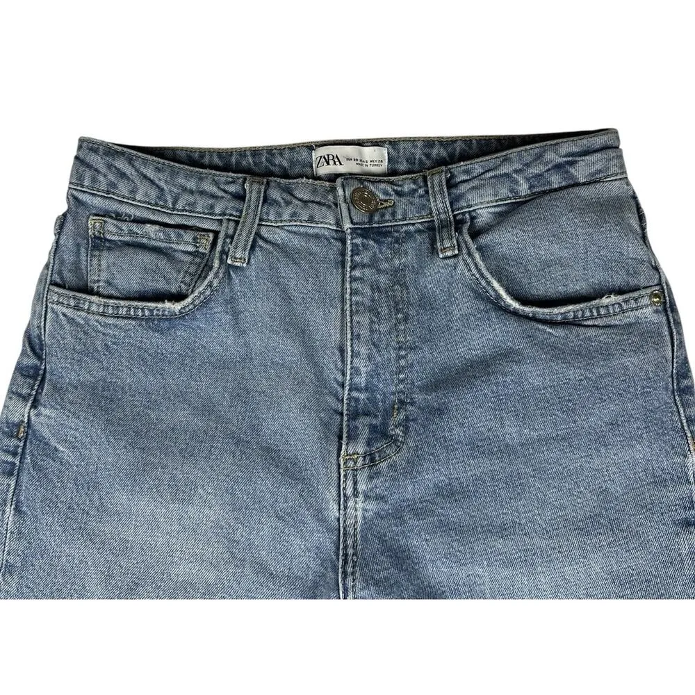 Zara Womens Cropped Jeans Frayed Hem Blue Wash Straight Leg High Rise US 6 EU 38 - Image 4