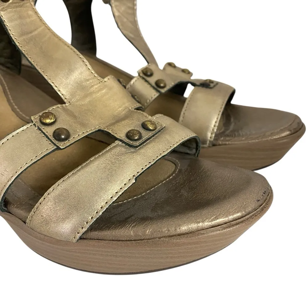 Naot Sandals Womens 40/9 Flirt Ankle Strap Metallic Golden Leather Wedge Summer - Image 3