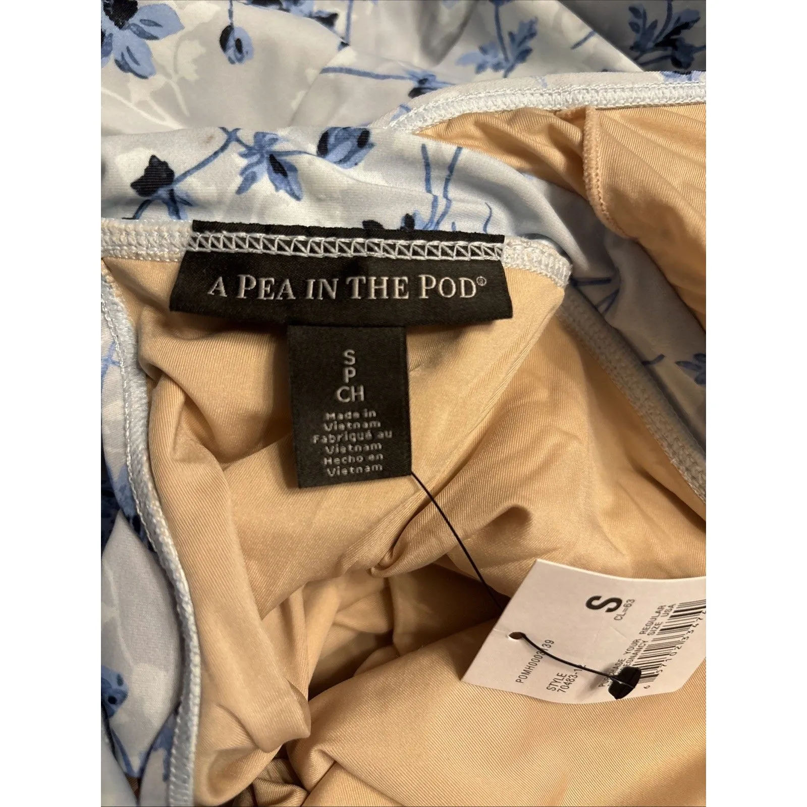 A Pea in the Pod Maternity Swimsuit One Piece Ruffle Blue Floral Tie Back S NWT - Image 9