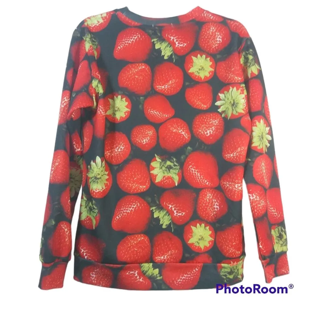 I SWAG EAT ME Strawberry Print Long Sweatshirt Novelty Size L Black Size L - Image 2