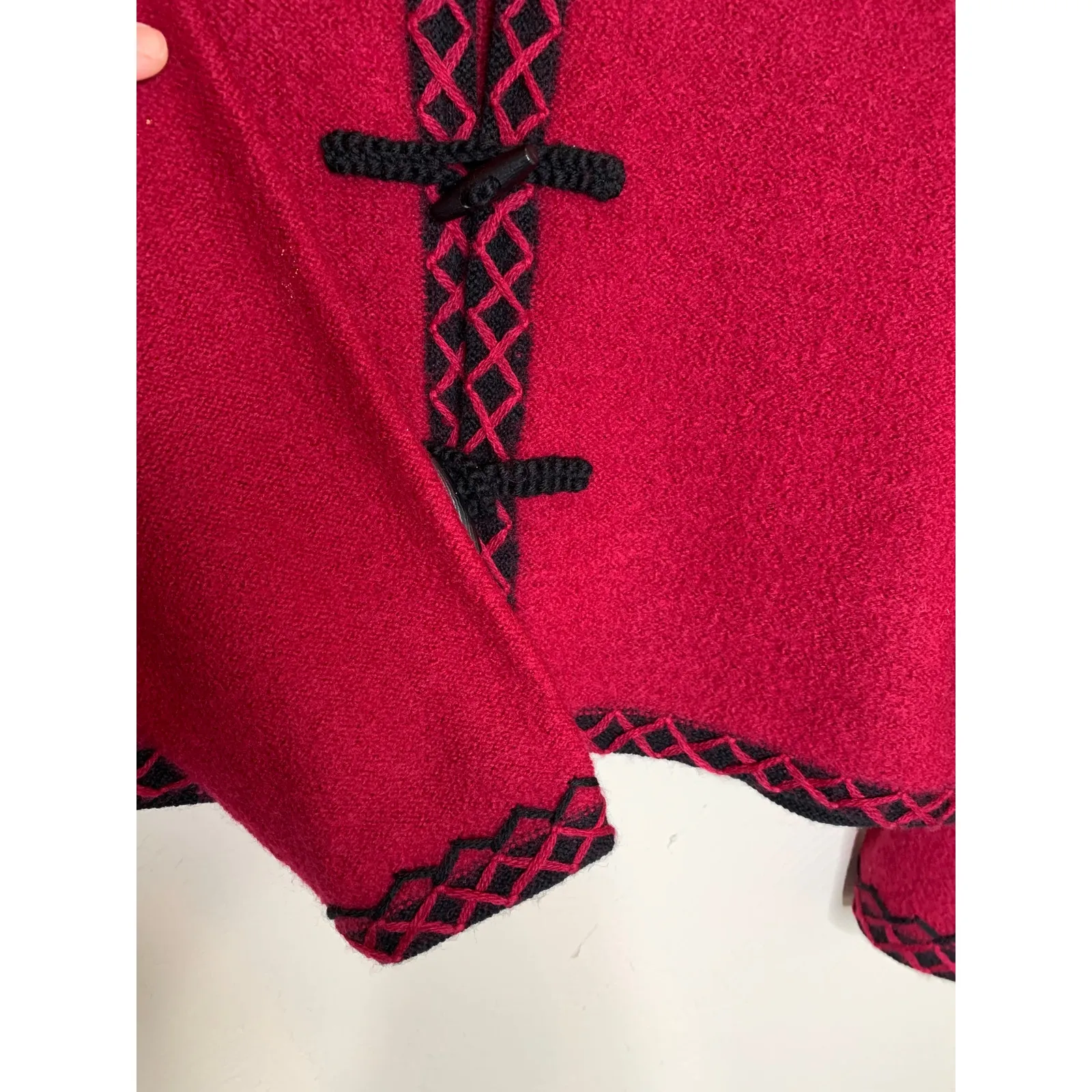 Red Wool Sweater Jacket Black Trim Vintage Christopher & Banks Sz Large - Image 9