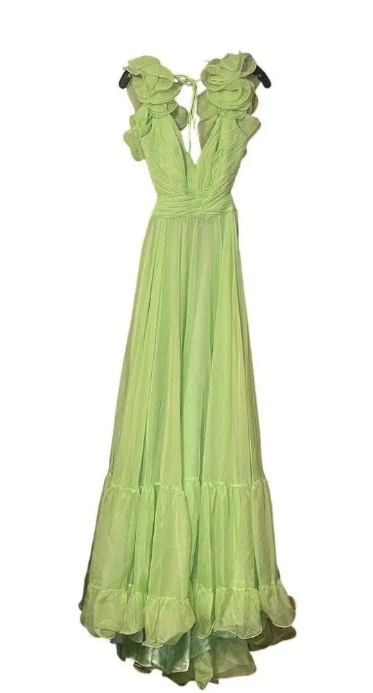 Mac Duggal NEW Size 10 67911 Mint Iconic Ruffle Tiered Cut-Out Chiffon Maxi Gown - Image 8