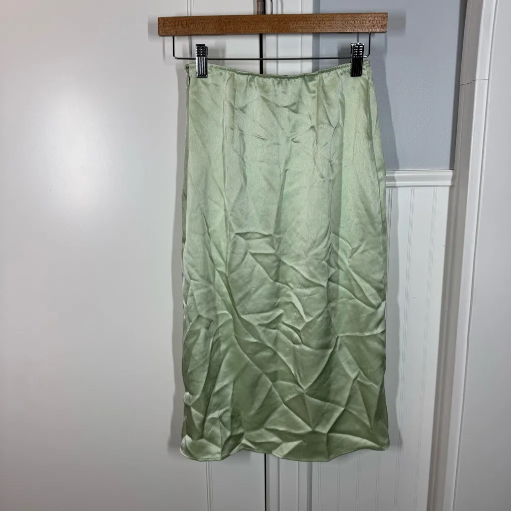 Abercrombie & Fitch Light Green Midi Satin Skirt with Slit Size XXSP - Image 7
