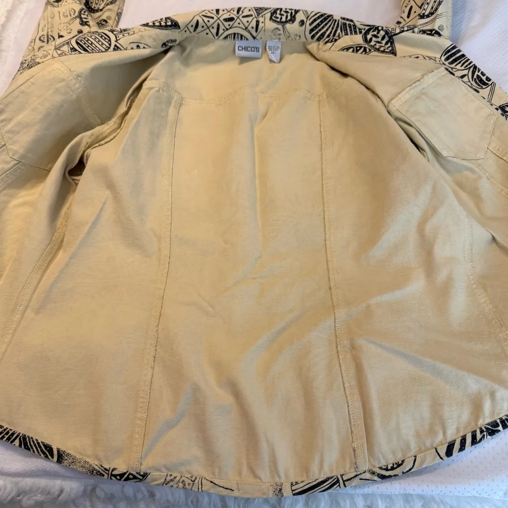 Chico’s Abstract Art to Wear Batik Style Jacket Size 1 Chico (med 8) Cream Black - Image 6