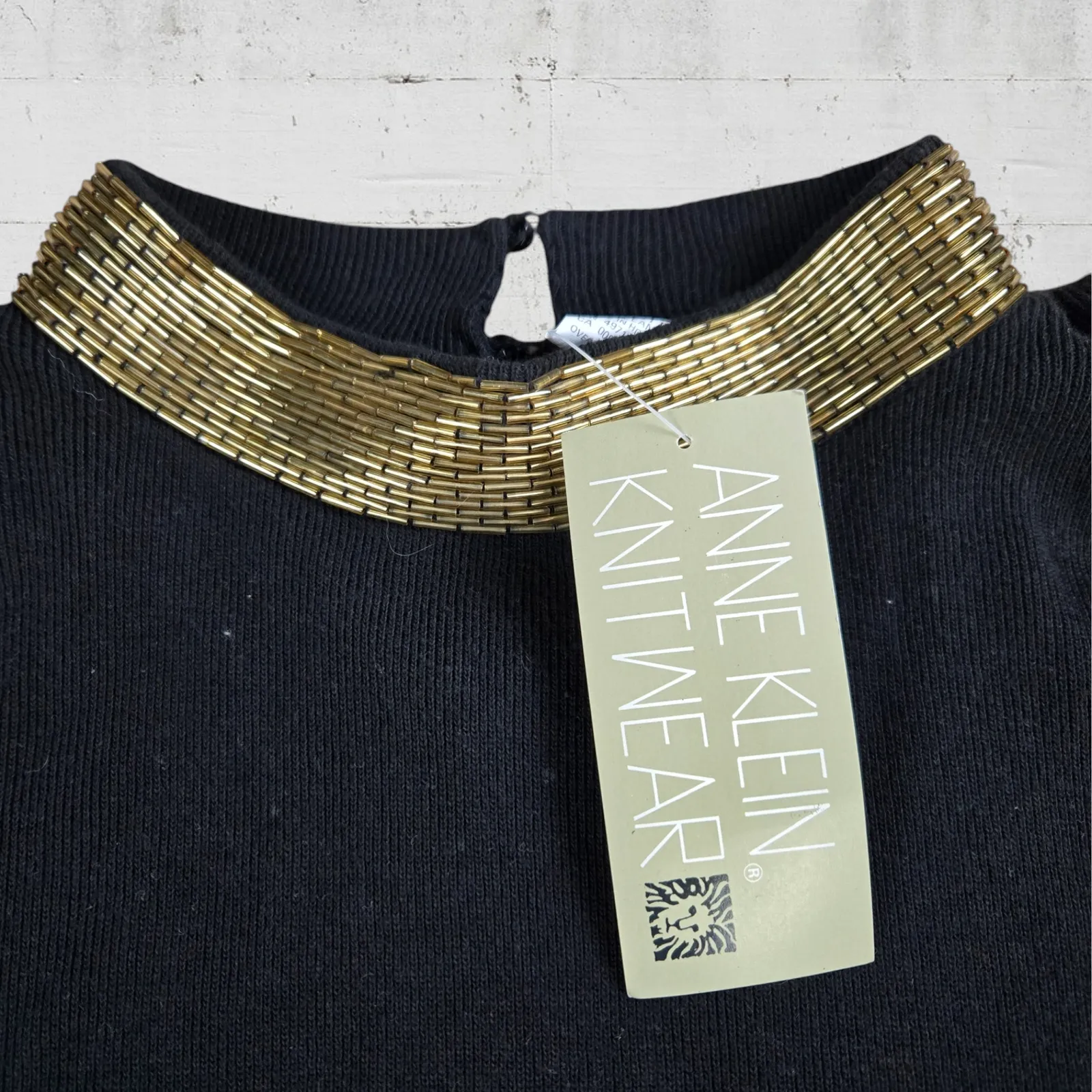 80s Vintage Anne Klein Deadstock Black Beaded Mock Neck Knit Sweater Size Large - Image 6