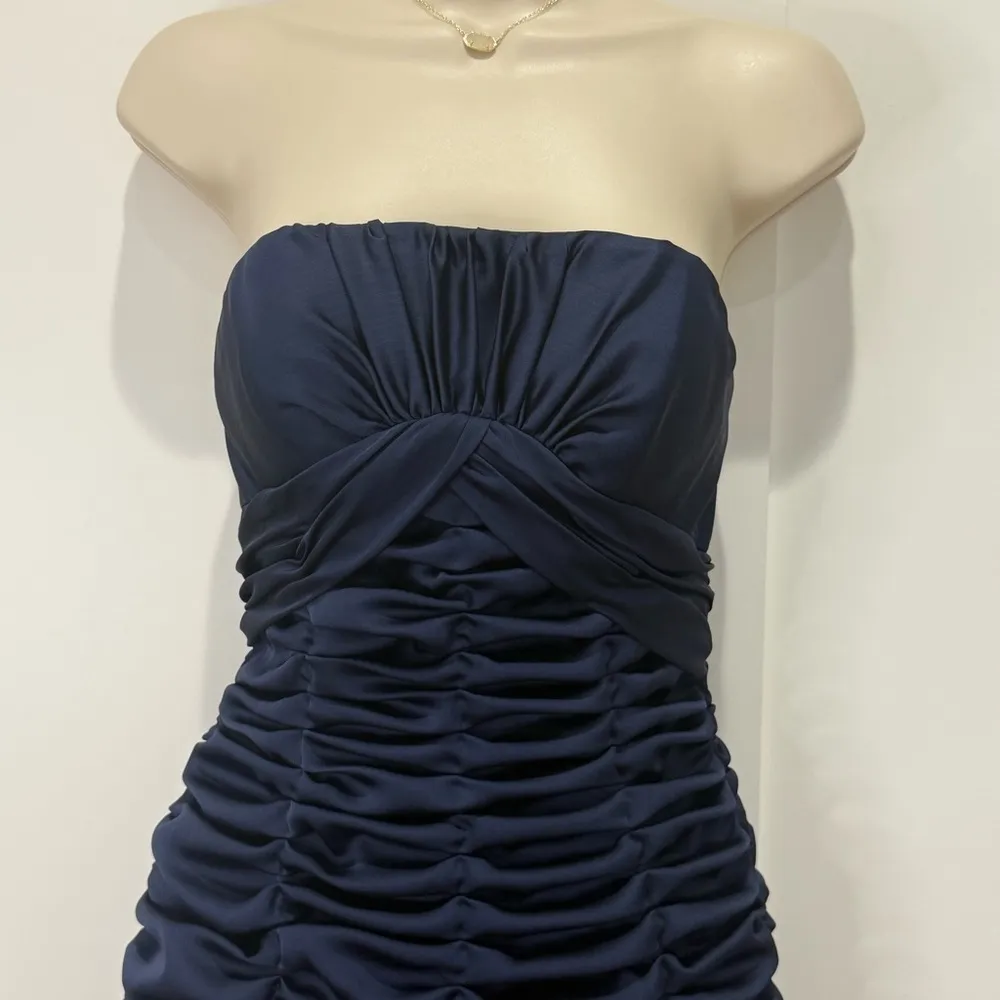 Disney Kirstie Kelly Ruched Mini Dress Satin Blue Strapless 6 Y2K Cocktail Chic - Image 3
