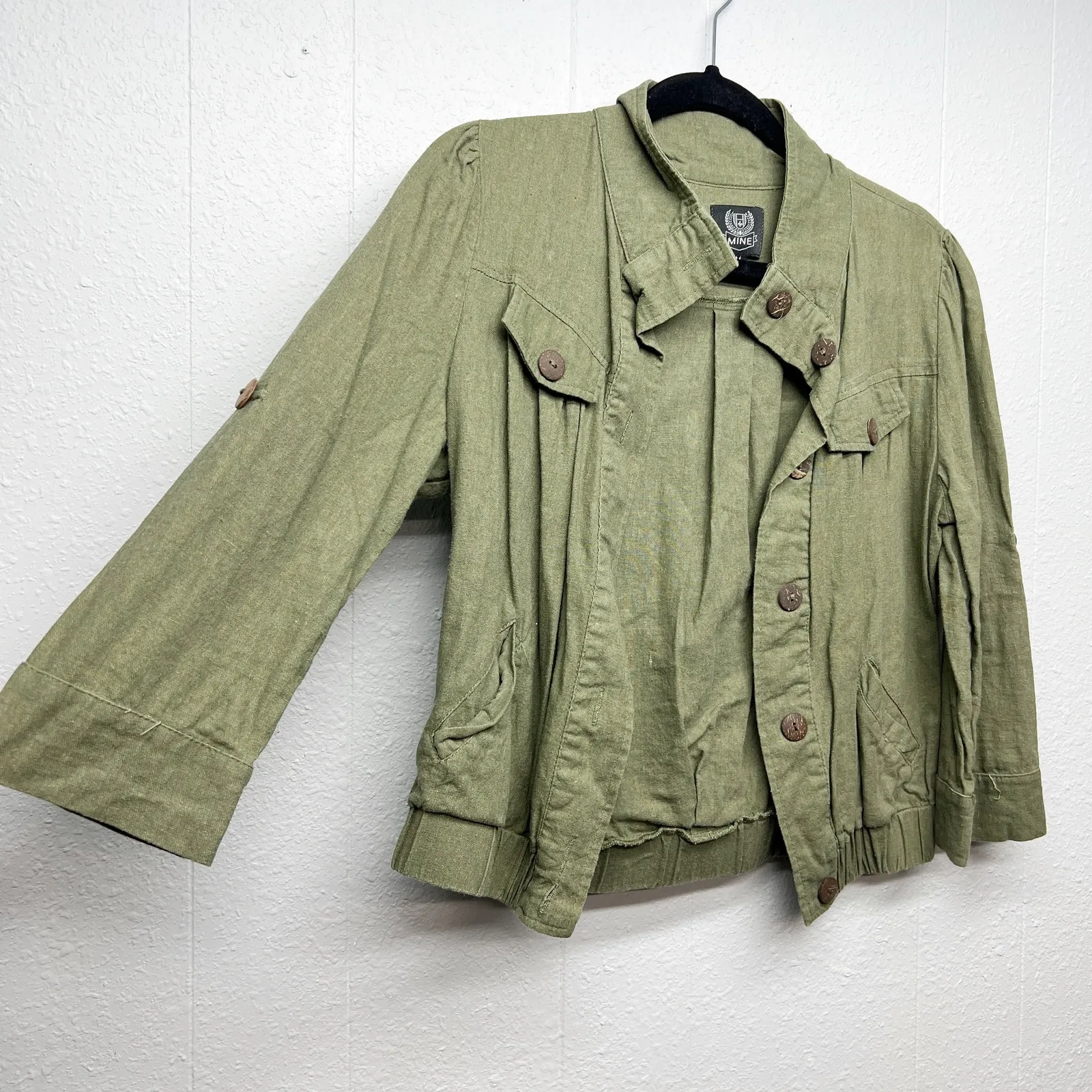 Mine Womens Jacket Medium Cotton Linen Olive Green Minimalist Capsule Beachy - Image 5