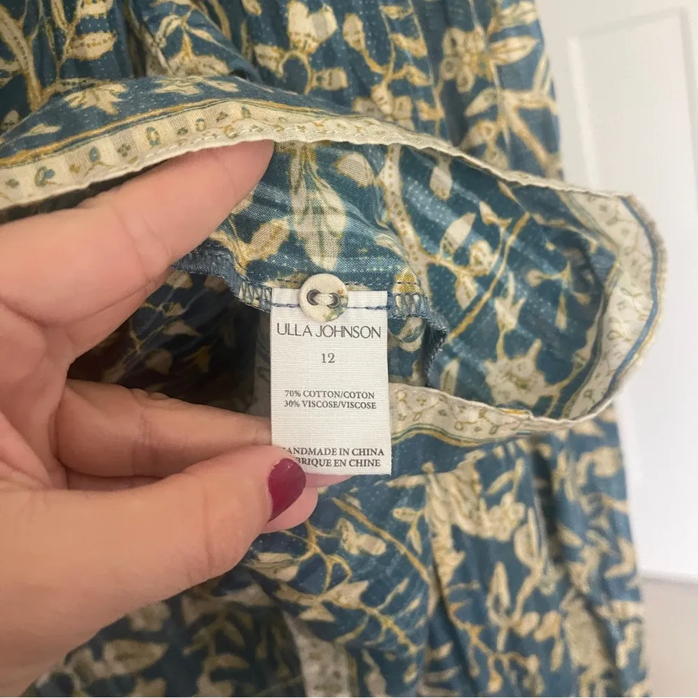 Ulla Johnson  Kirana Lanai Printed Boho Blouse Blue Tan Floral - Image 4