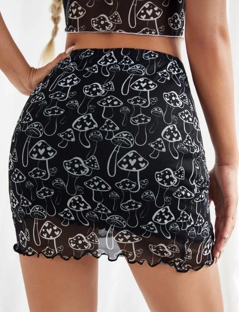 Mushrooms Graphic Mini Skirt  - Image 2