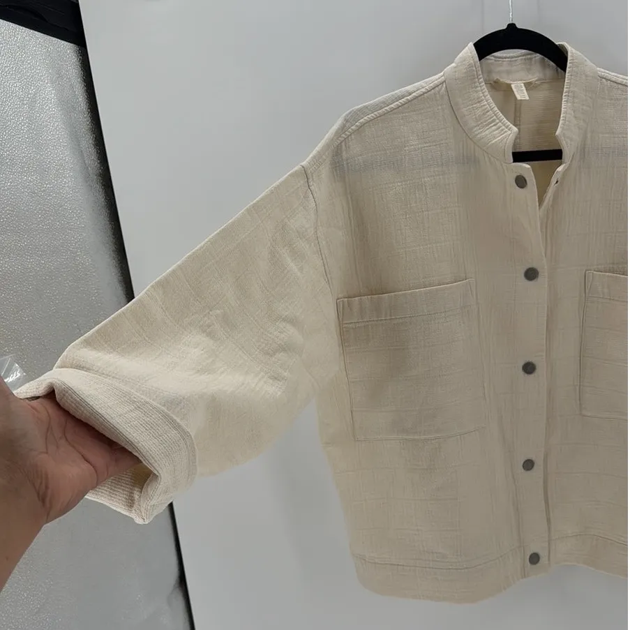 Eileen Fisher Ivory Organic Cotton mandarin collar oversized Jacket size  S/M - Image 5