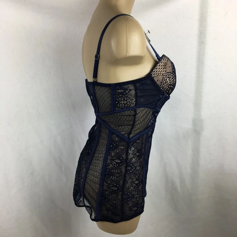 Tahari Blue Padded Sheer Camisole Lace Bra Corset Top 34B NEW - Image 3
