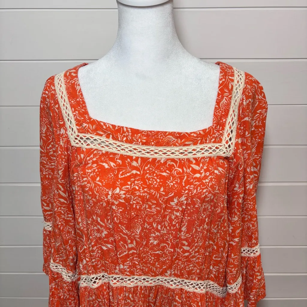 Free People Talk About It Tunic Top‎ Coral POP Boho Size Medium M - Image 4